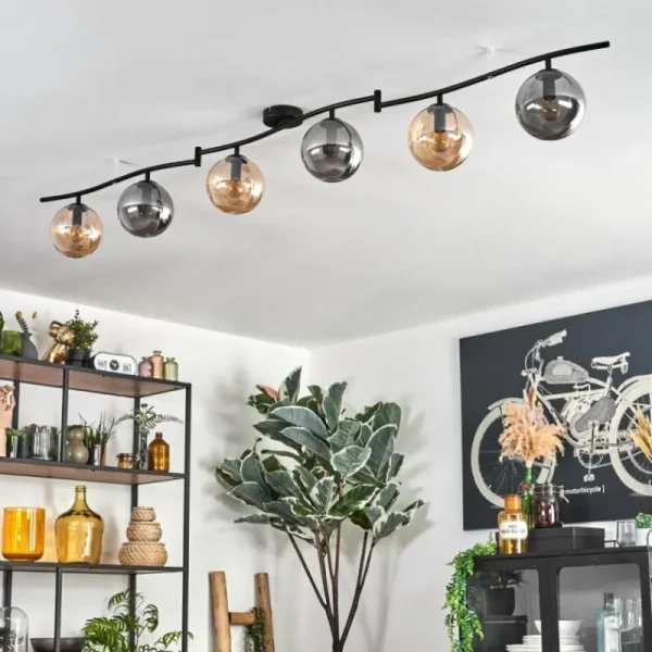 hofstein Gastor Plafonnier, Boule lumineuse Ambre, Fumé, 6 lumières* Lampes Modernes