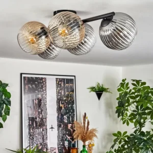 hofstein Gastor Plafonnier, Boule lumineuse Ambre, Clair, Fumé, 5 lumières* Lampes Modernes