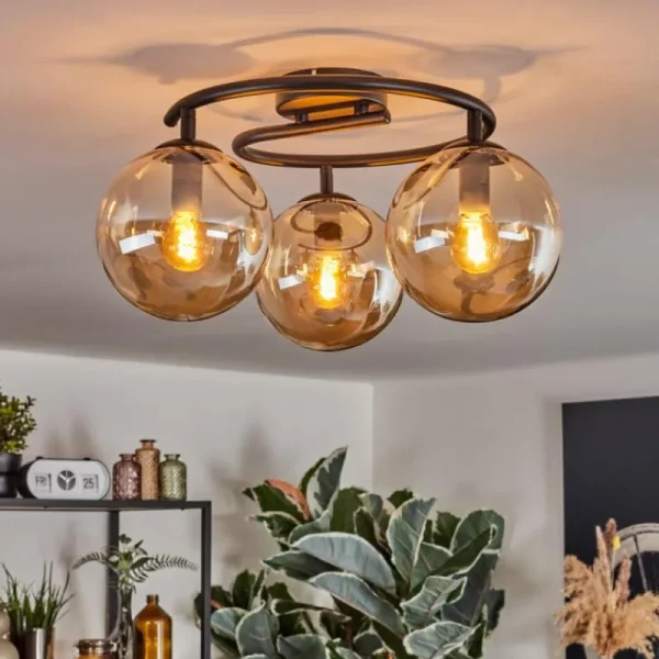 hofstein Gastor Plafonnier, Boule lumineuse Ambre, 3 lumières* Lampes En Verre