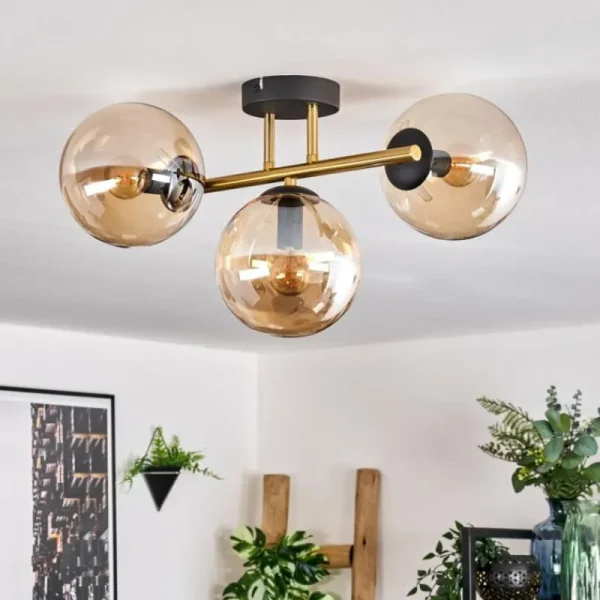 hofstein Gastor Plafonnier, Boule lumineuse 42 cm Or, Noir, 3 lumières* Lampes En Verre