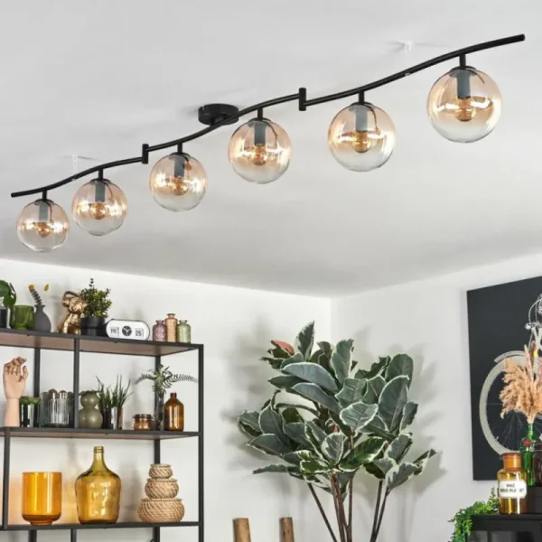 hofstein Gastor Plafonnier, Boule lumineuse Ambre, Clair, 6 lumières* Lampes En Verre
