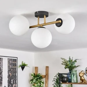 hofstein Gastor Plafonnier, Boule lumineuse 42 cm Or, Noir, 3 lumières* Lampes En Verre