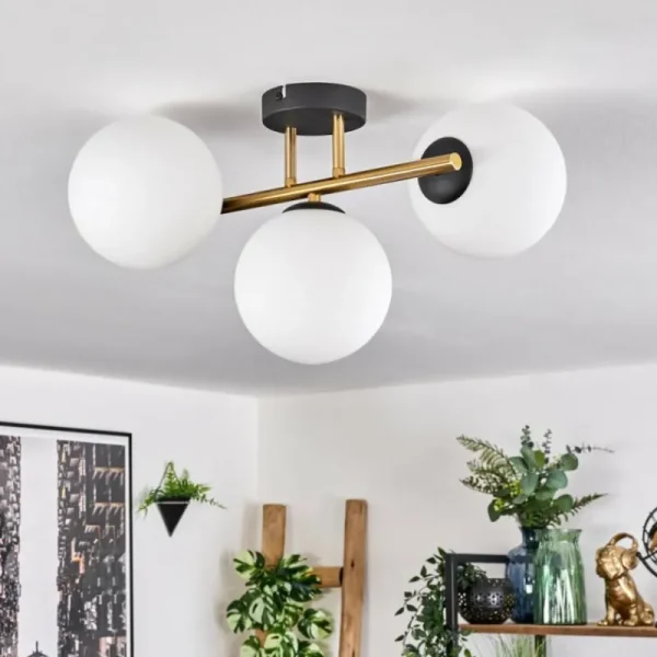 hofstein Gastor Plafonnier, Boule lumineuse 42 cm Or, Noir, 3 lumières* Lampes En Verre