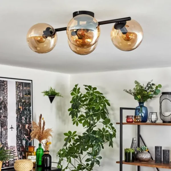 hofstein Gastor Plafonnier, Boule lumineuse Ambre, 4 lumières* Lampes En Verre