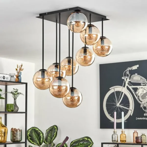 hofstein Gastor Plafonnier, Boule lumineuse Ambre, 9 lumières* Lampes En Verre