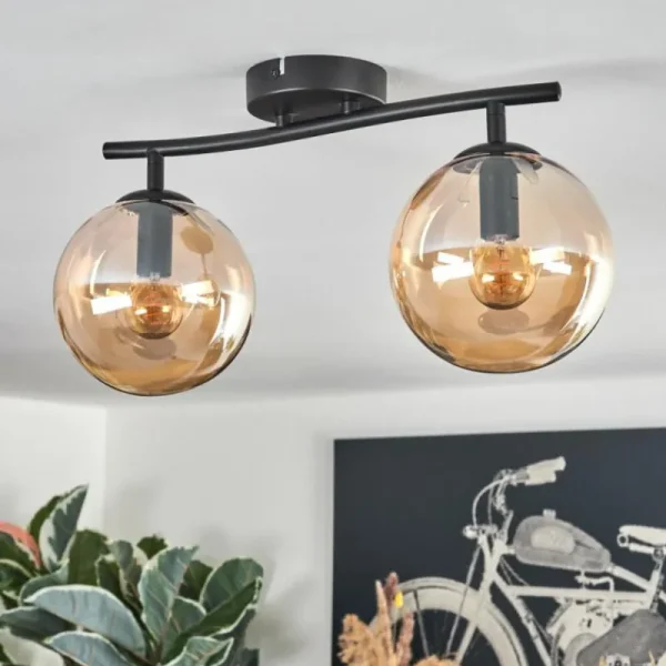 hofstein Gastor Plafonnier, Boule lumineuse Ambre, 2 lumières* Lampes En Verre