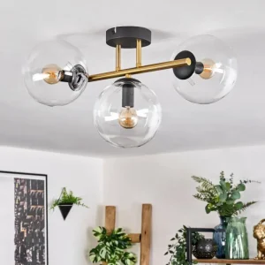 hofstein Gastor Plafonnier, Boule lumineuse 42 cm Or, Noir, 3 lumières* Lampes En Verre