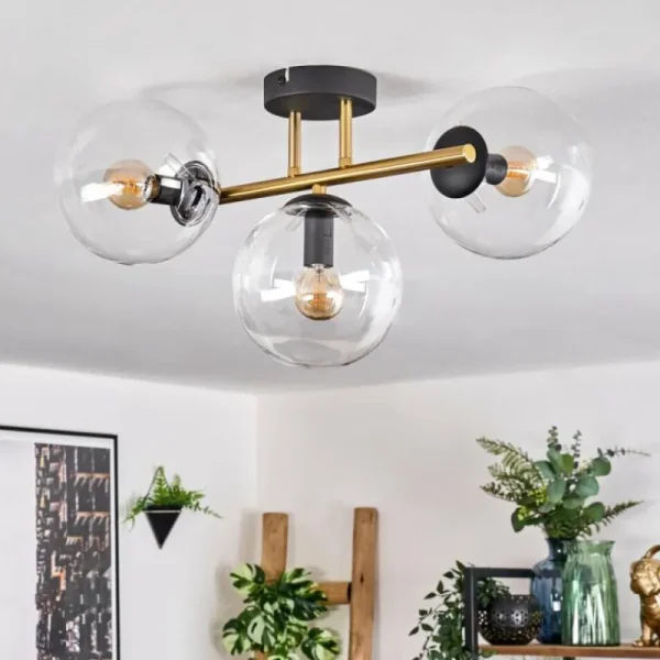 hofstein Gastor Plafonnier, Boule lumineuse 42 cm Or, Noir, 3 lumières* Lampes En Verre