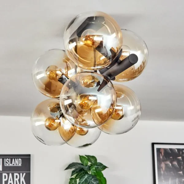 hofstein Gastor Plafonnier, Boule lumineuse Ambre, Clair, 8 lumières* Lampes En Verre