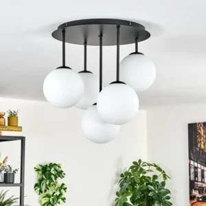 hofstein Gastor Plafonnier, Boule lumineuse 45 cm Blanc, 5 lumières* Lampes En Verre