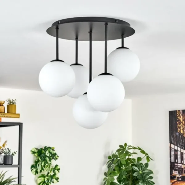 hofstein Gastor Plafonnier, Boule lumineuse 45 cm Blanc, 5 lumières* Lampes En Verre