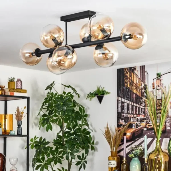 hofstein Gastor Plafonnier, Boule lumineuse Ambre, Clair, 8 lumières* Lampes En Verre