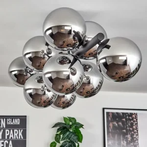 hofstein Gastor Plafonnier, Boule lumineuse Chrome, Fumé, 10 lumières* Lampes Modernes
