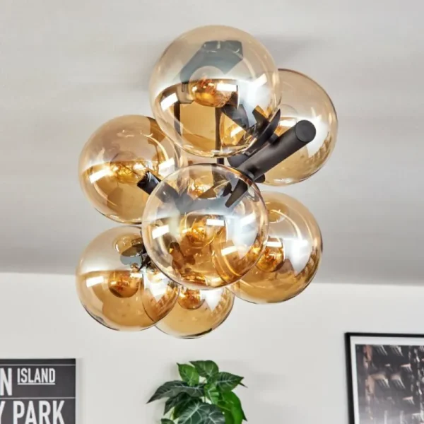 hofstein Gastor Plafonnier, Boule lumineuse Ambre, 8 lumières* Lampes En Verre