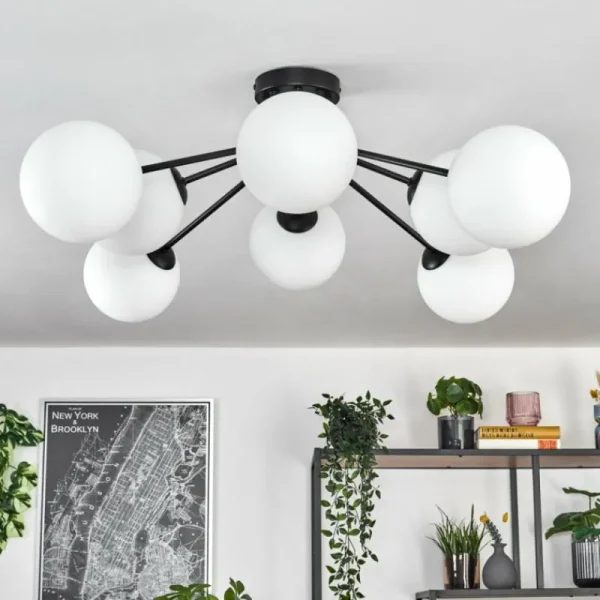 hofstein Gastor Plafonnier, Boule lumineuse 87 cm Blanc, 8 lumières* Lampes En Verre