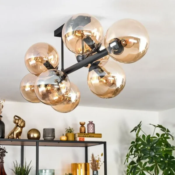 hofstein Gastor Plafonnier, Boule lumineuse Ambre, 8 lumières* Lampes En Verre