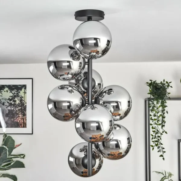 hofstein Gastor Plafonnier, Boule lumineuse Chrome, Fumé, 8 lumières* Lampes Modernes