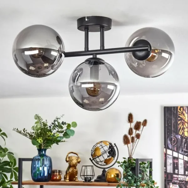 hofstein Gastor Plafonnier, Boule lumineuse Fumé, 3 lumières* Lampes Modernes