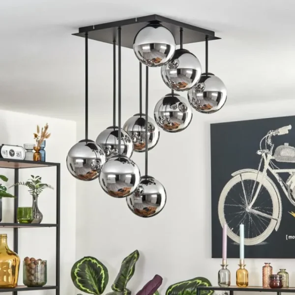 hofstein Gastor Plafonnier, Boule lumineuse Chrome, Fumé, 9 lumières* Lampes Modernes