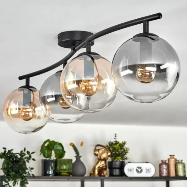 hofstein Gastor Plafonnier, Boule lumineuse Ambre, Clair, Fumé, 4 lumières* Lampes Modernes
