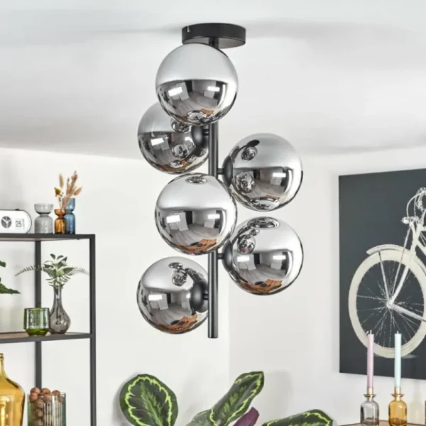 hofstein Gastor Plafonnier, Boule lumineuse Chrome, Fumé, 6 lumières* Lampes Modernes