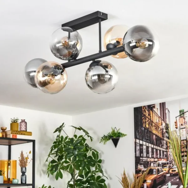 hofstein Gastor Plafonnier, Boule lumineuse Ambre, Clair, Fumé, 6 lumières* Lampes Modernes