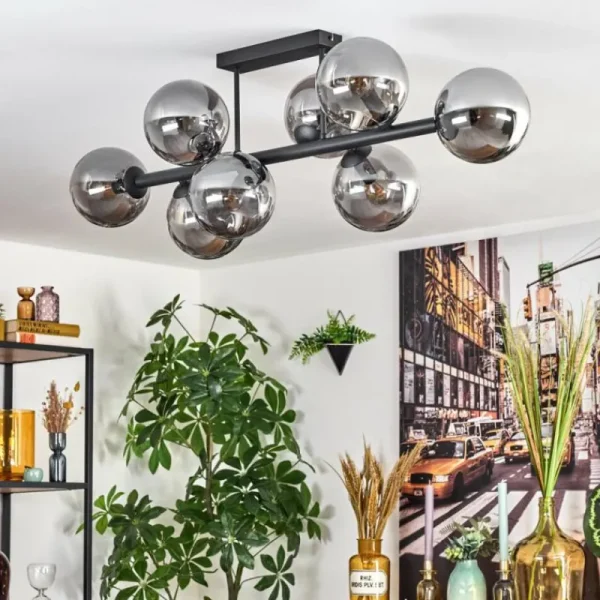 hofstein Gastor Plafonnier, Boule lumineuse Fumé, 8 lumières* Lampes Modernes