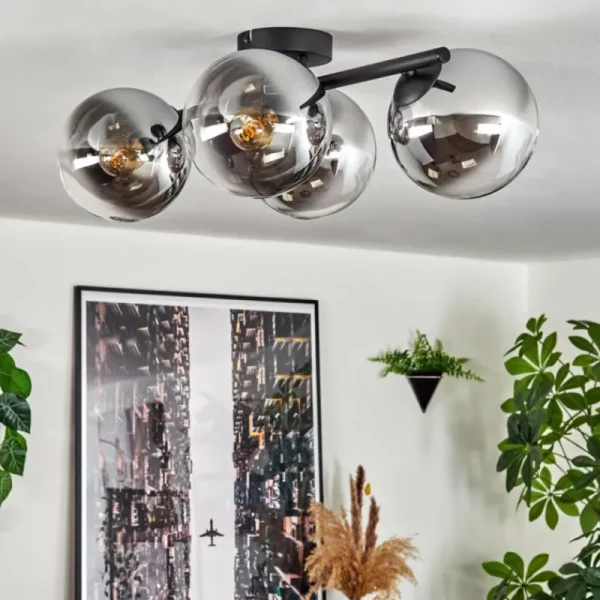 hofstein Gastor Plafonnier, Boule lumineuse Chrome, Clair, Fumé, 4 lumières* Lampes Modernes