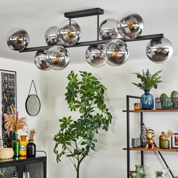 hofstein Gastor Plafonnier, Boule lumineuse Chrome, Clair, Fumé, 10 lumières* Lampes Modernes