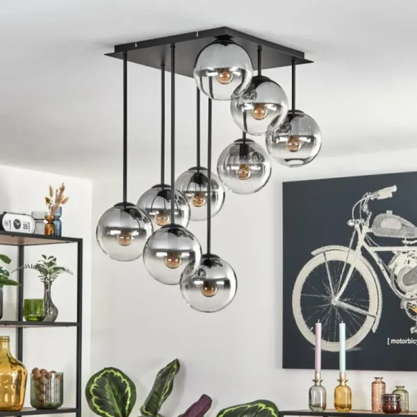 hofstein Gastor Plafonnier, Boule lumineuse Clair, Fumé, 9 lumières* Lampes Modernes