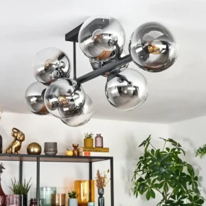 hofstein Gastor Plafonnier, Boule lumineuse Chrome, Clair, Fumé, 8 lumières* Lampes Modernes