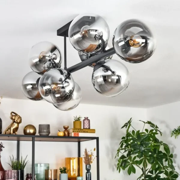hofstein Gastor Plafonnier, Boule lumineuse Chrome, Clair, Fumé, 8 lumières* Lampes Modernes