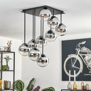 hofstein Gastor Plafonnier, Boule lumineuse Chrome, Clair, Fumé, 9 lumières* Lampes Modernes