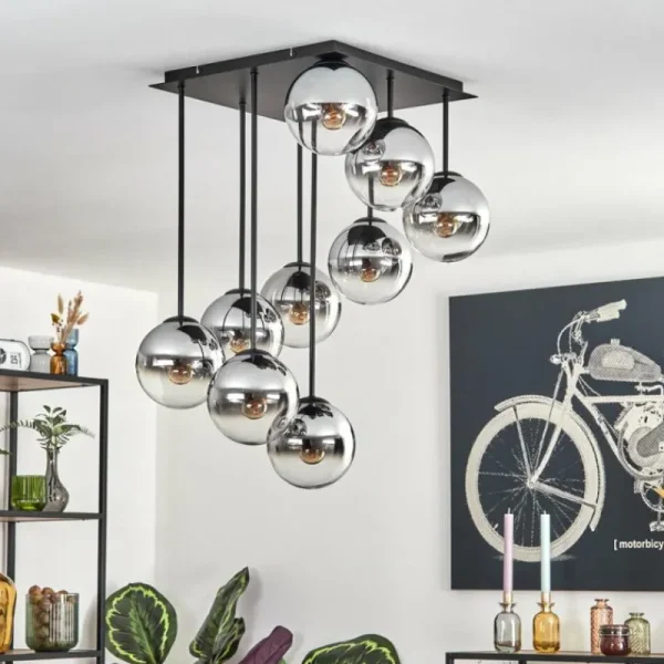 hofstein Gastor Plafonnier, Boule lumineuse Chrome, Clair, Fumé, 9 lumières* Lampes Modernes