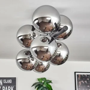 hofstein Gastor Plafonnier, Boule lumineuse Chrome, Fumé, 8 lumières* Lampes Modernes