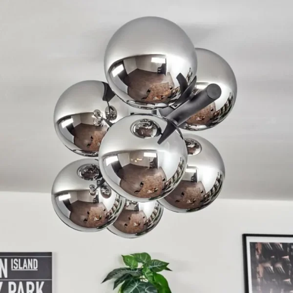 hofstein Gastor Plafonnier, Boule lumineuse Chrome, Fumé, 8 lumières* Lampes Modernes
