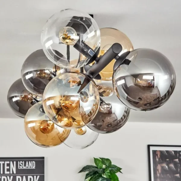 hofstein Gastor Plafonnier, Boule lumineuse Ambre, Clair, Fumé, 10 lumières* Lampes Modernes