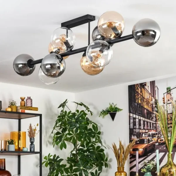 hofstein Gastor Plafonnier, Boule lumineuse Ambre, Clair, Fumé, 10 lumières* Lampes Modernes