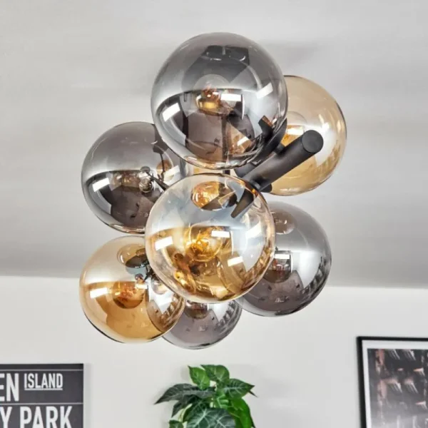 hofstein Gastor Plafonnier, Boule lumineuse Ambre, Fumé, 8 lumières* Lampes Modernes