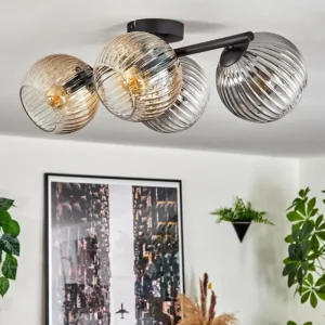 hofstein Gastor Plafonnier, Boule lumineuse Ambre, Clair, Fumé, 4 lumières* Lampes Modernes