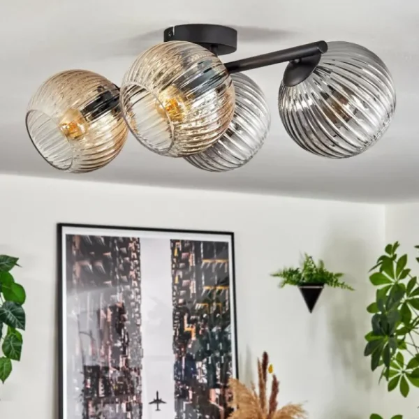 hofstein Gastor Plafonnier, Boule lumineuse Ambre, Clair, Fumé, 4 lumières* Lampes Modernes