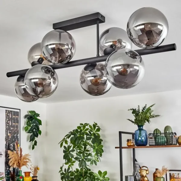 hofstein Gastor Plafonnier, Boule lumineuse Fumé, 8 lumières* Lampes Modernes