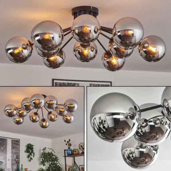 hofstein Gastor Plafonnier Chrome, Fumé, 12 lumières* Lampes Modernes