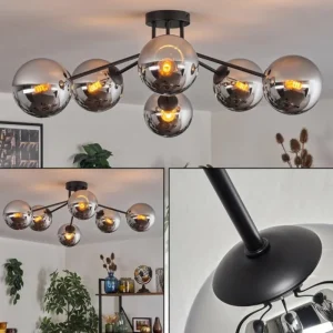 hofstein Gastor Plafonnier Chrome, Fumé, 6 lumières* Lampes Modernes
