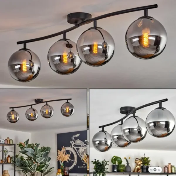 hofstein Gastor Plafonnier Chrome, Fumé, 4 lumières* Lampes Modernes