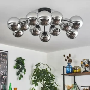 hofstein Gastor Plafonnier Chrome, Fumé, 12 lumières* Lampes Modernes