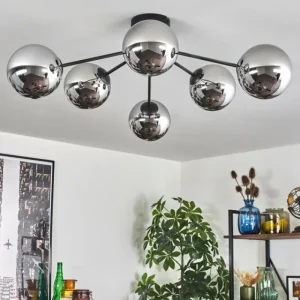 hofstein Gastor Plafonnier Chrome, Fumé, 6 lumières* Lampes Modernes