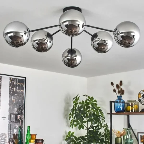 hofstein Gastor Plafonnier Chrome, Fumé, 6 lumières* Lampes Modernes