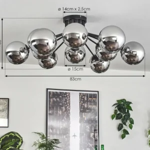 hofstein Gastor Plafonnier Chrome, Fumé, 12 lumières* Lampes Modernes