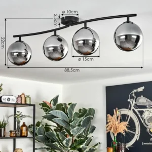 hofstein Gastor Plafonnier Chrome, Fumé, 4 lumières* Lampes Modernes